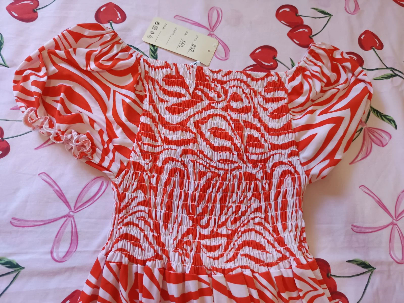 Jurk midi honingraat zebra oranje / Robe froncée zèbre orange / Smocked zebra dress – photo 2